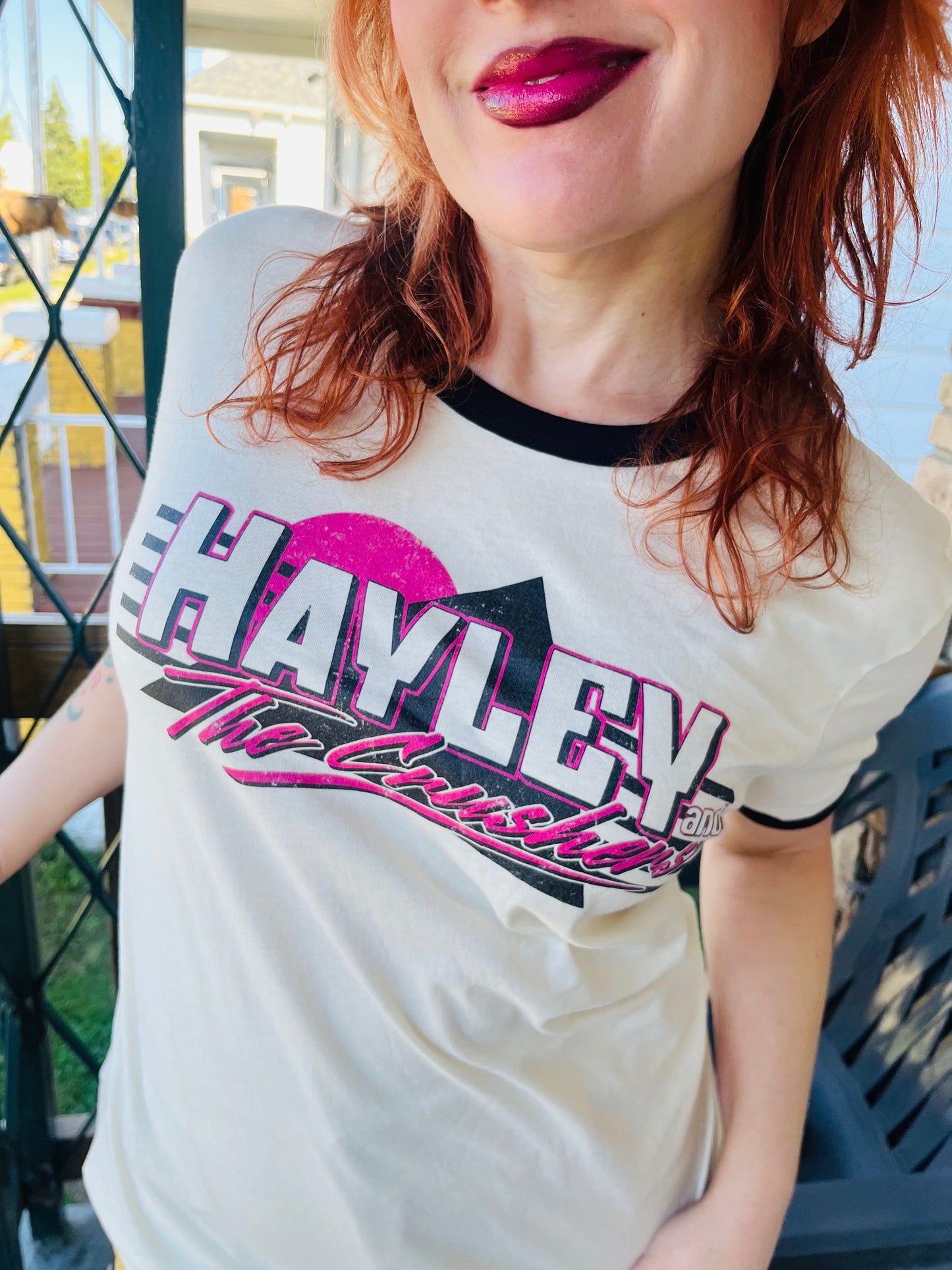 Hayley and the Crushers - CA Sunset Ringer Tee - Pink